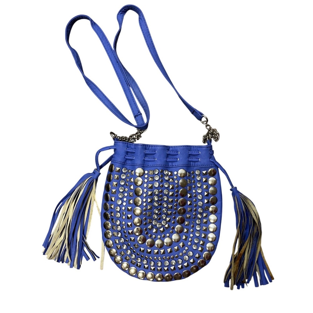 Rue 21 McBling Silver Studded Purple Boho Fringe Crossbody Bag‎ Retro Festival